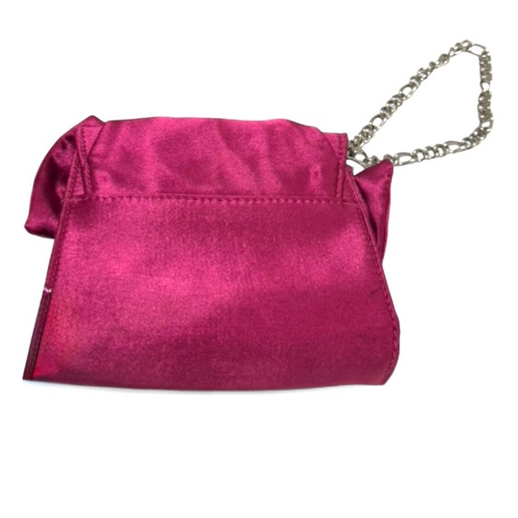 White House Black Market-Hot Pink Satin Bow Chain Wristlet-Barbie Core-Y2K-Glam - Picture 3 of 9